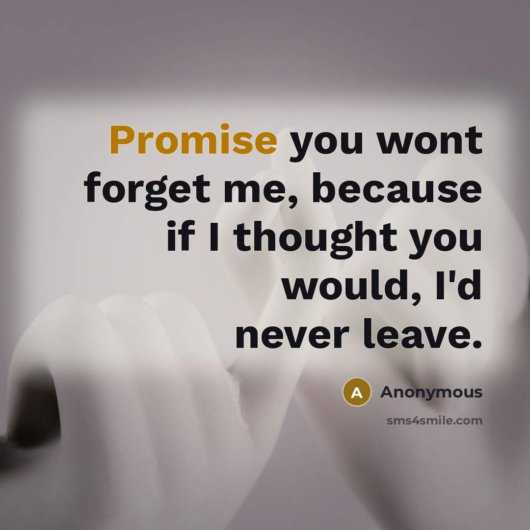 “Promise you wont forget me, because if I thought you would, I'd never leave.” quote by Anonymous
