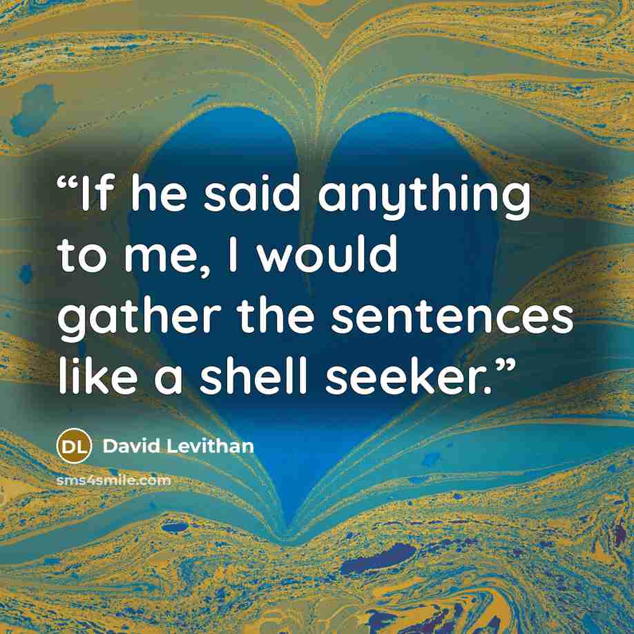 “If he said anything to me, I would gather the sentences like a shell seeker.” quote by David Levithan