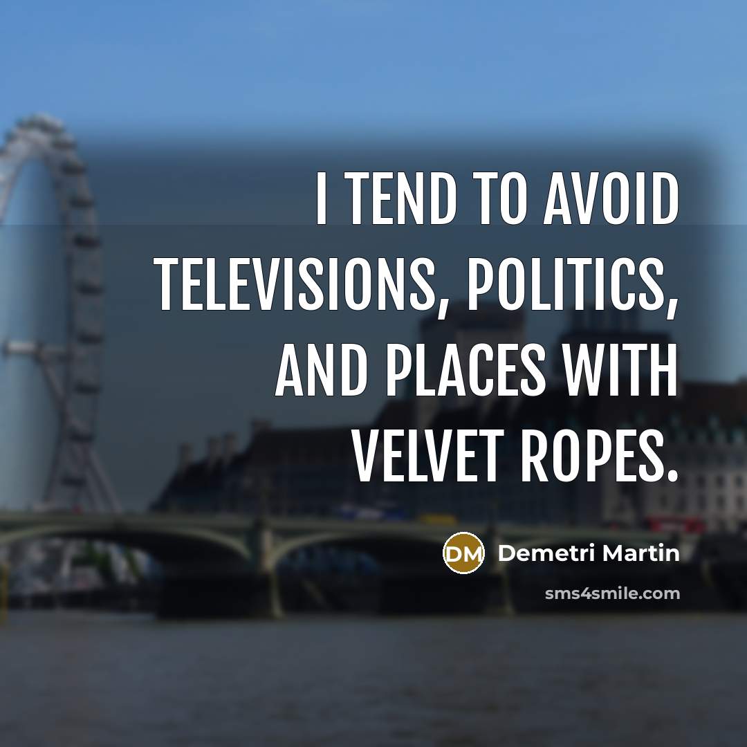 “I tend to avoid televisions, politics, and places with velvet ropes.” quote by Demetri Martin