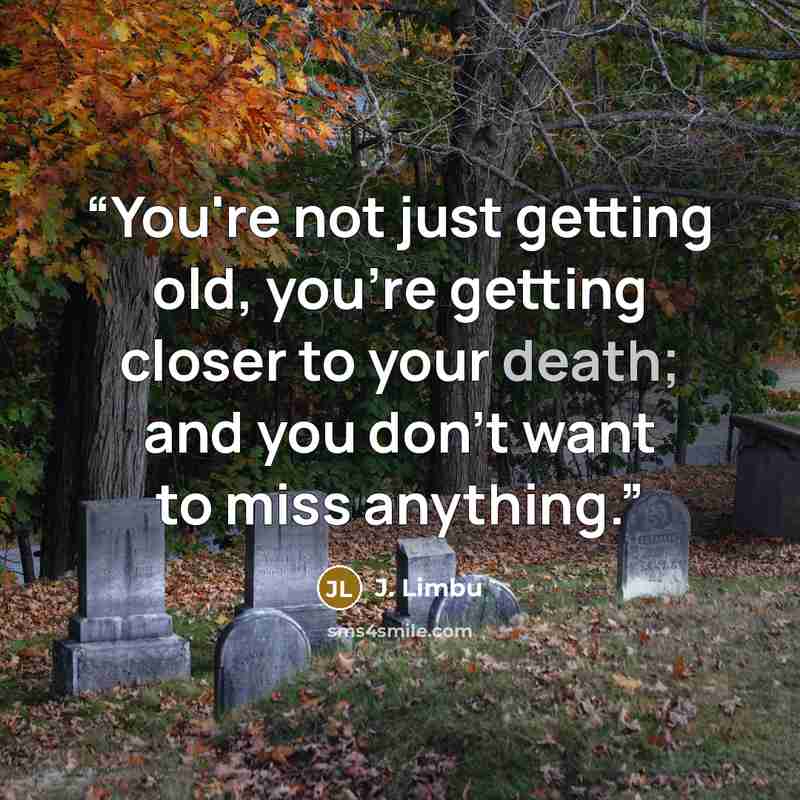 “You're not just getting old, you're getting closer to your death; and you don't want to miss anything.” quote by J. Limbu