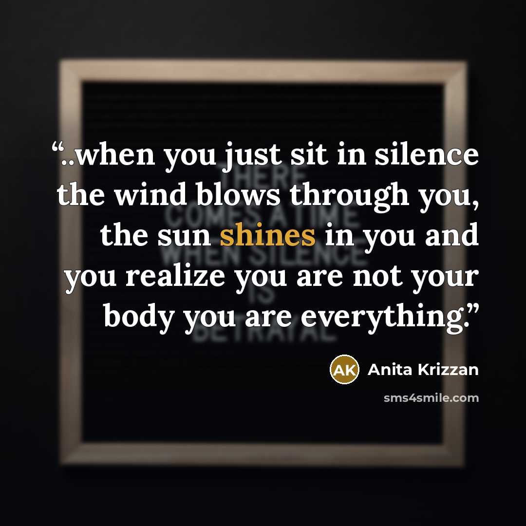 “..when you just sit in silence the wind blows through you, the sun shines in you and you realize you are not your body you are everything.” quote by Anita Krizzan
