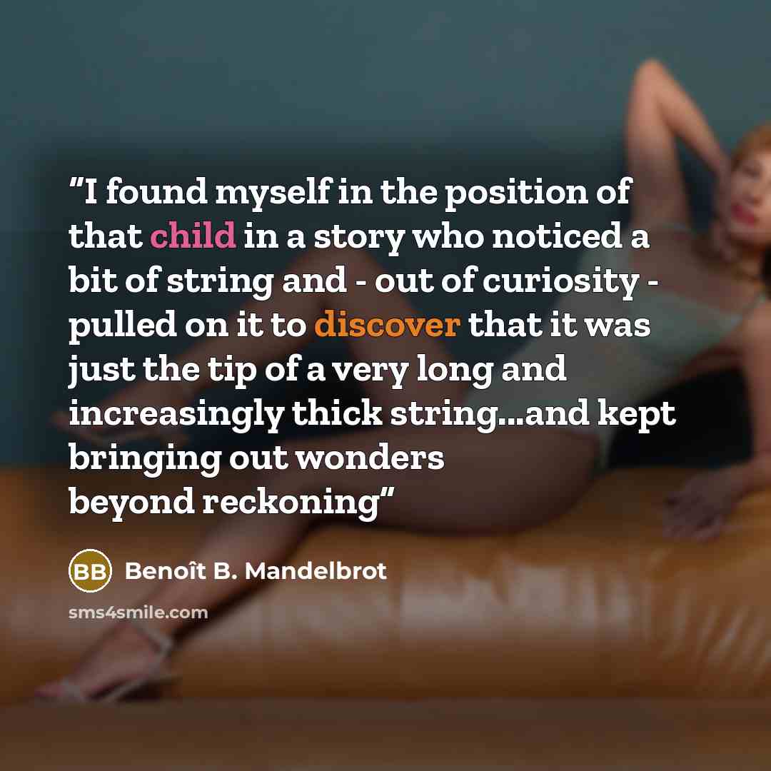 “I found myself in the position of that child in a story who noticed a bit of string and - out of curiosity - pulled on it to discover that it was just the tip of a very long and increasingly thick string...and kept bringing out wonders beyond reckoning” quote by Benoît B. Mandelbrot