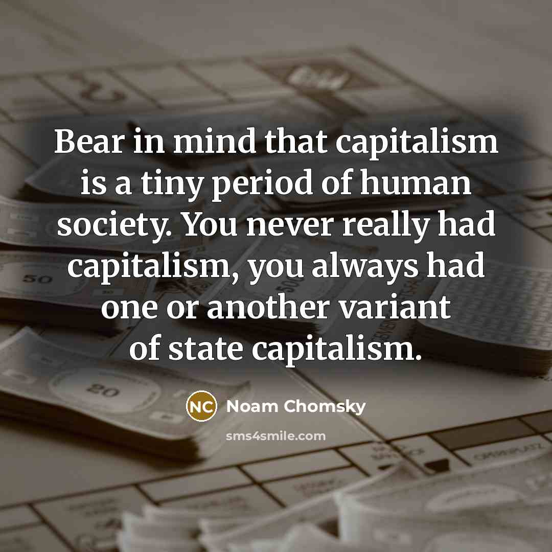“Bear in mind that capitalism is a tiny period of human society. You never really had capitalism, you always had one or another variant of state capitalism.” quote by Noam Chomsky