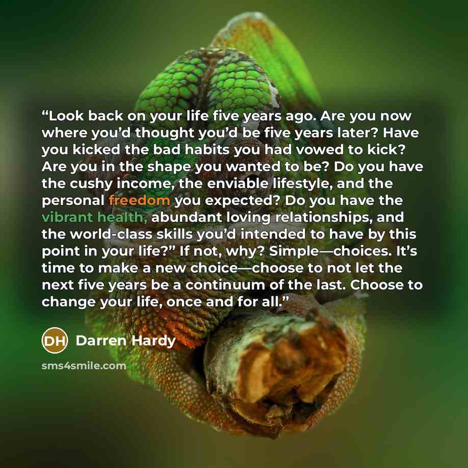 “Look back on your life five years ago. Are you now where you’d thought you’d be five years later? Have you kicked the bad habits you had vowed to kick? Are you in the shape you wanted to be? Do you have the cushy income, the enviable lifestyle, and the personal freedom you expected? Do you have…” quote by Darren Hardy