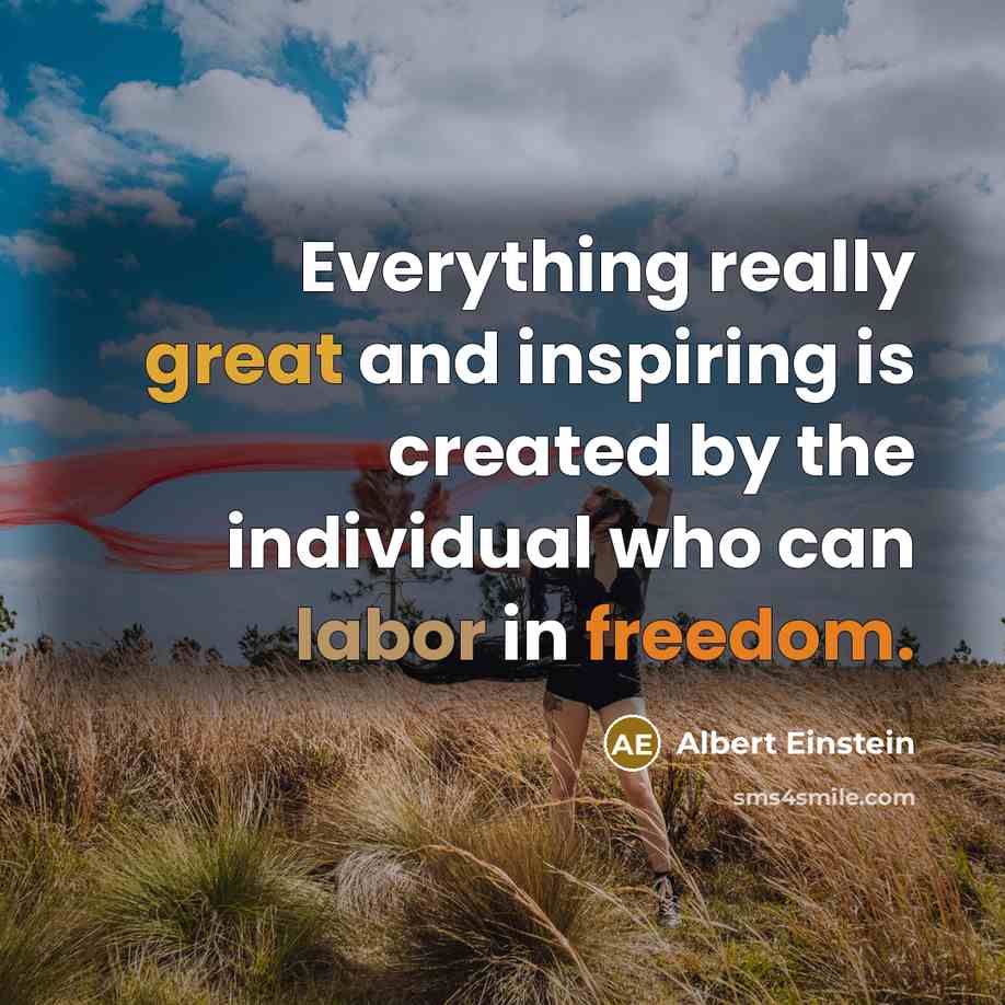 “Everything really great and inspiring is created by the individual who can labor in freedom.” quote by Albert Einstein