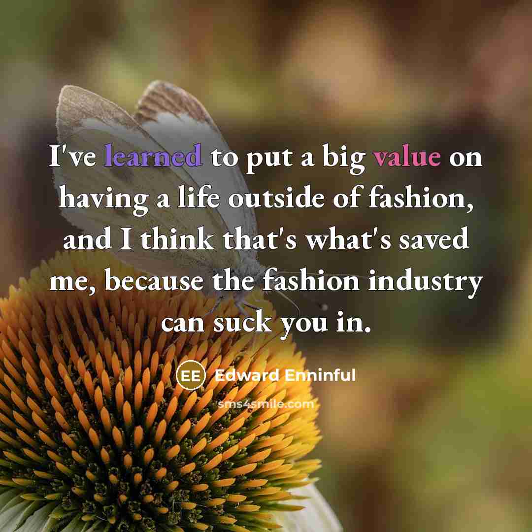 “I've learned to put a big value on having a life outside of fashion, and I think that's what's saved me, because the fashion industry can suck you in.” quote by Edward Enninful