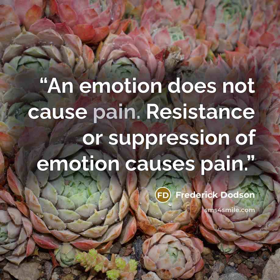 “An emotion does not cause pain. Resistance or suppression of emotion causes pain.” quote by Frederick Dodson