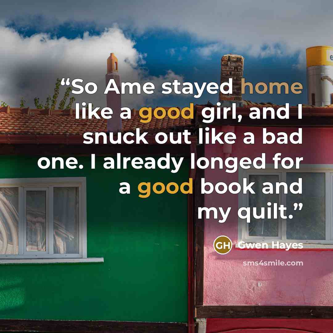 “So Ame stayed home like a good girl, and I snuck out like a bad one. I already longed for a good book and my quilt.” quote by Gwen Hayes