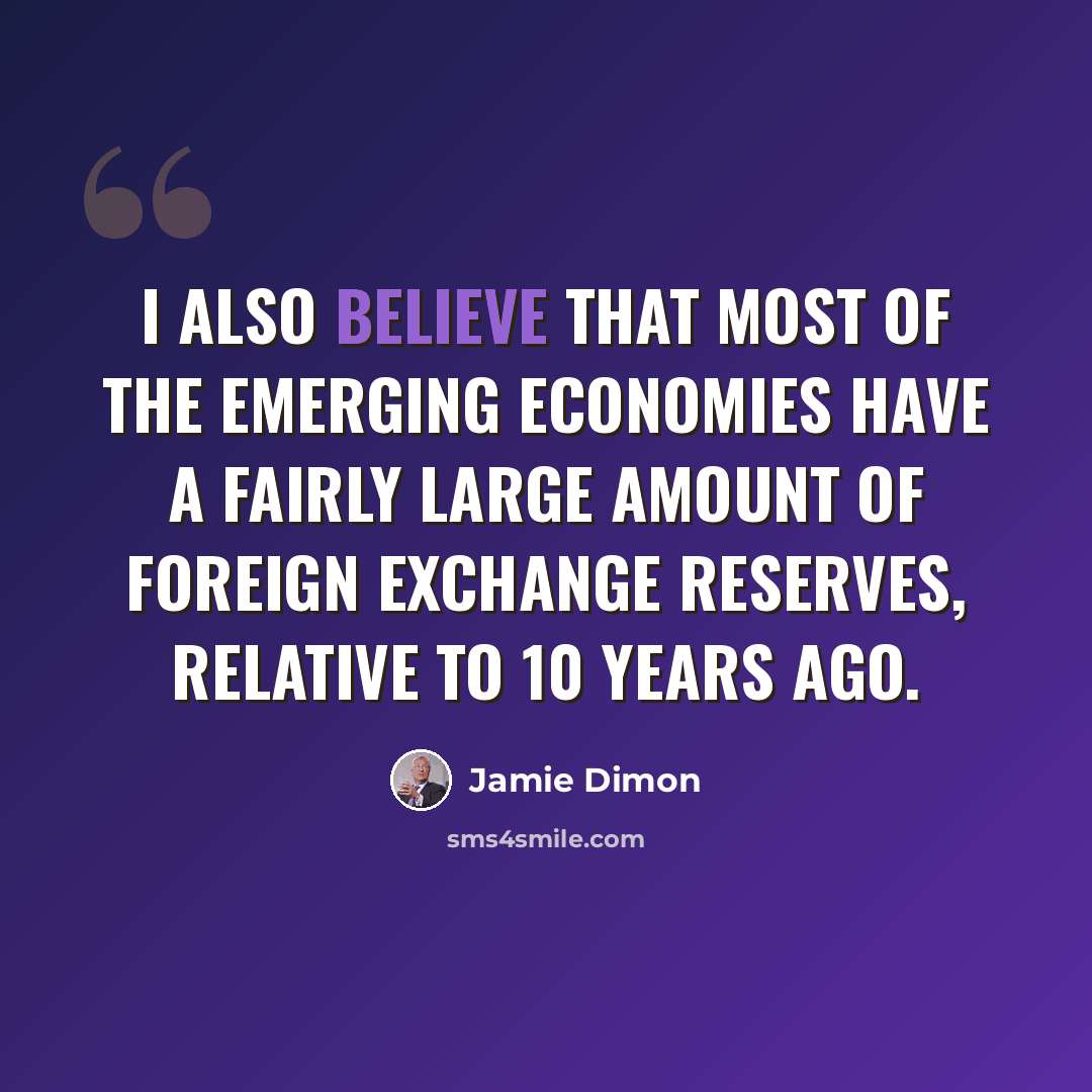 “I also believe that most of the emerging economies have a fairly large amount of foreign exchange reserves, relative to 10 years ago.” quote by Jamie Dimon