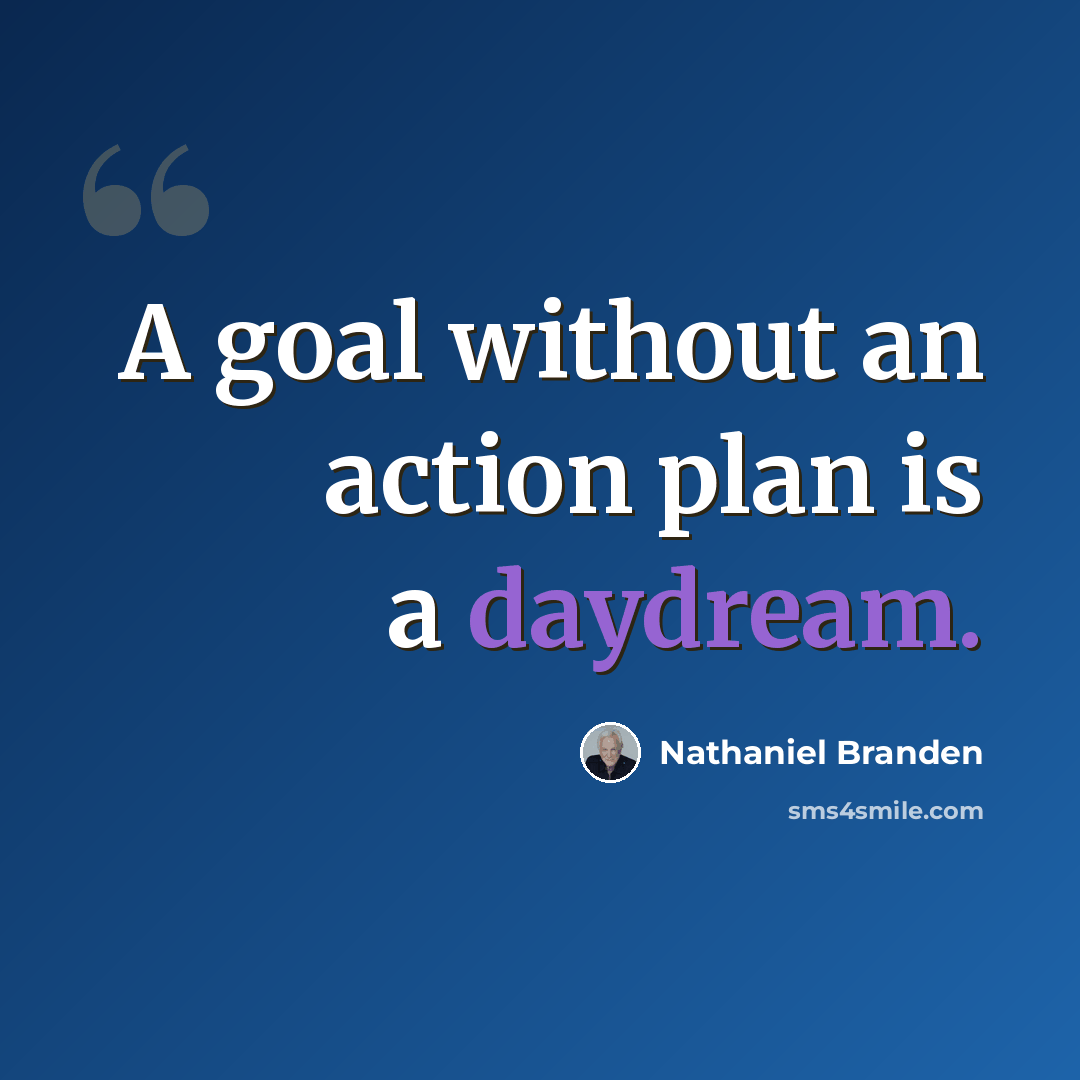 “A goal without an action plan is a daydream.” quote by Nathaniel Branden