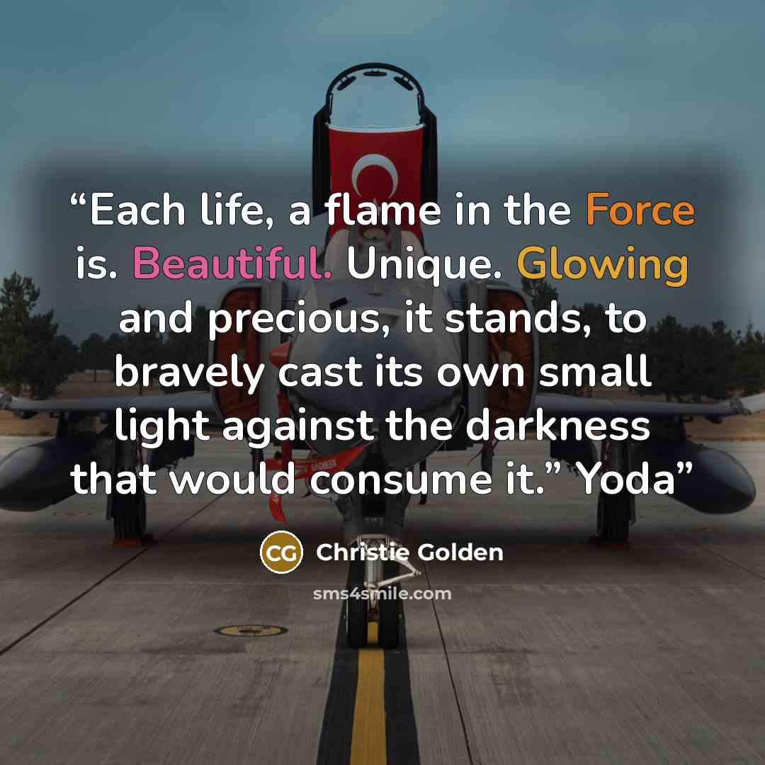 “Each life, a flame in the Force is. Beautiful. Unique. Glowing and precious, it stands, to bravely cast its own small light against the darkness that would consume it.” Yoda” quote by Christie Golden