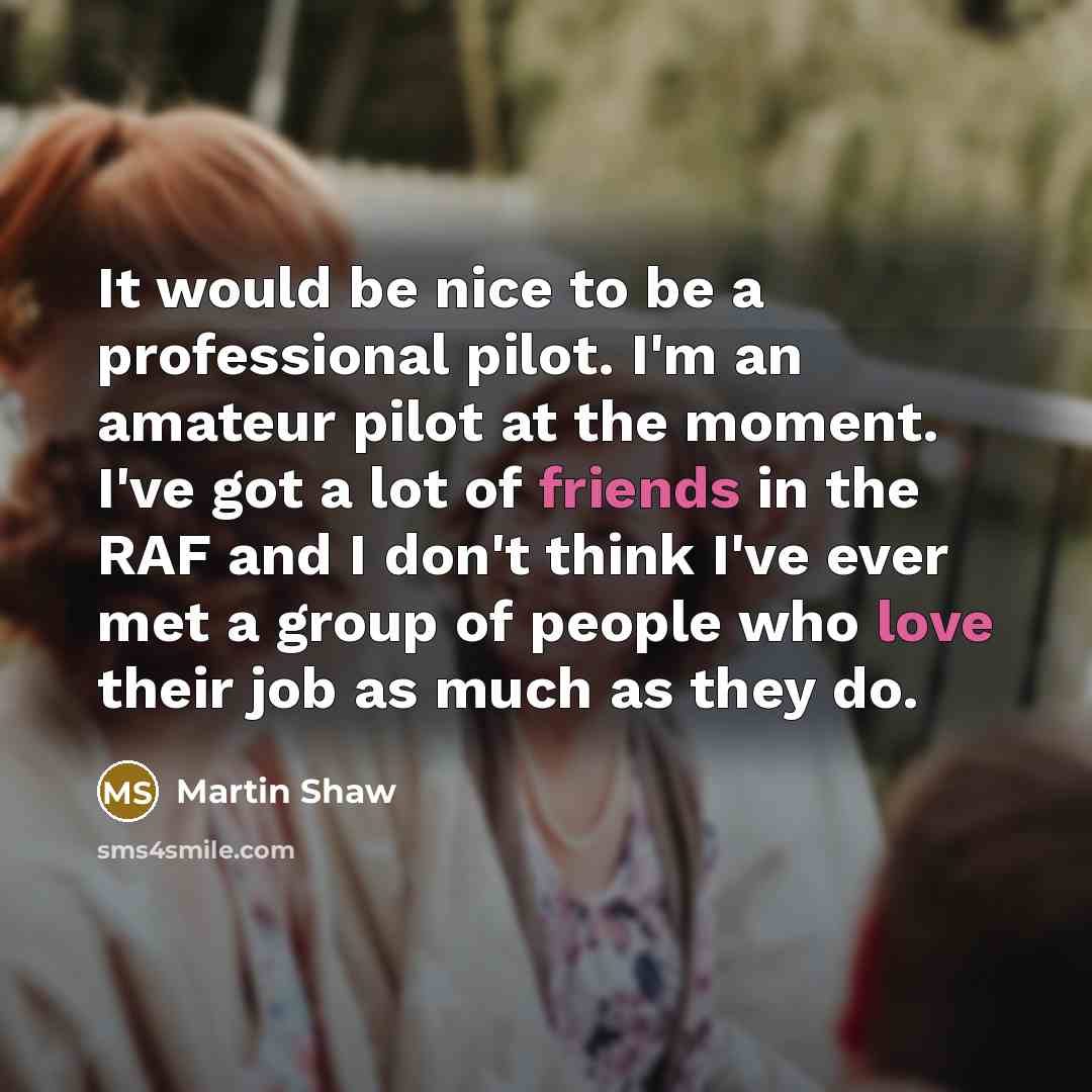 “It would be nice to be a professional pilot. I'm an amateur pilot at the moment. I've got a lot of friends in the RAF and I don't think I've ever met a group of people who love their job as much as they do.” quote by Martin Shaw