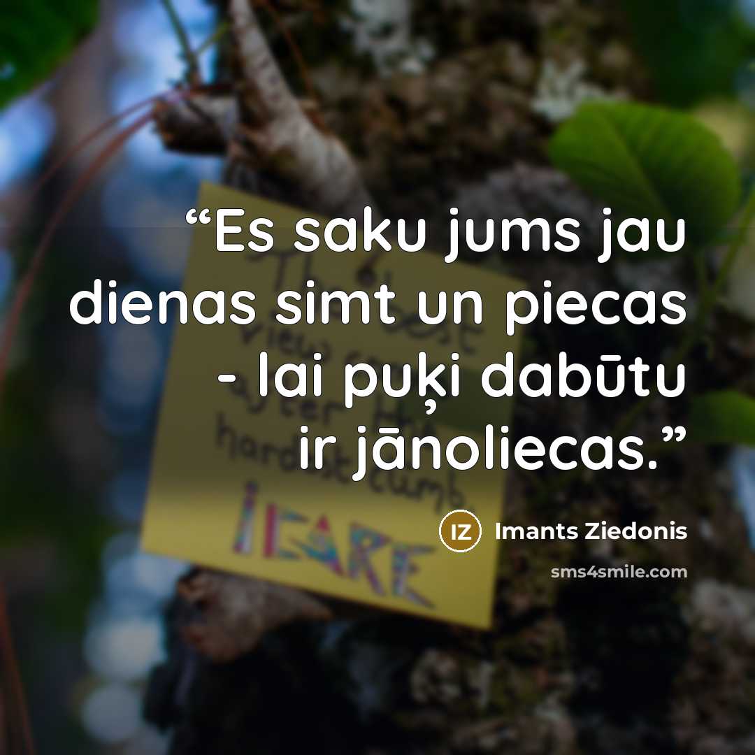 “Es saku jums jau dienas simt un piecas - lai puķi dabūtu ir jānoliecas.” quote by Imants Ziedonis