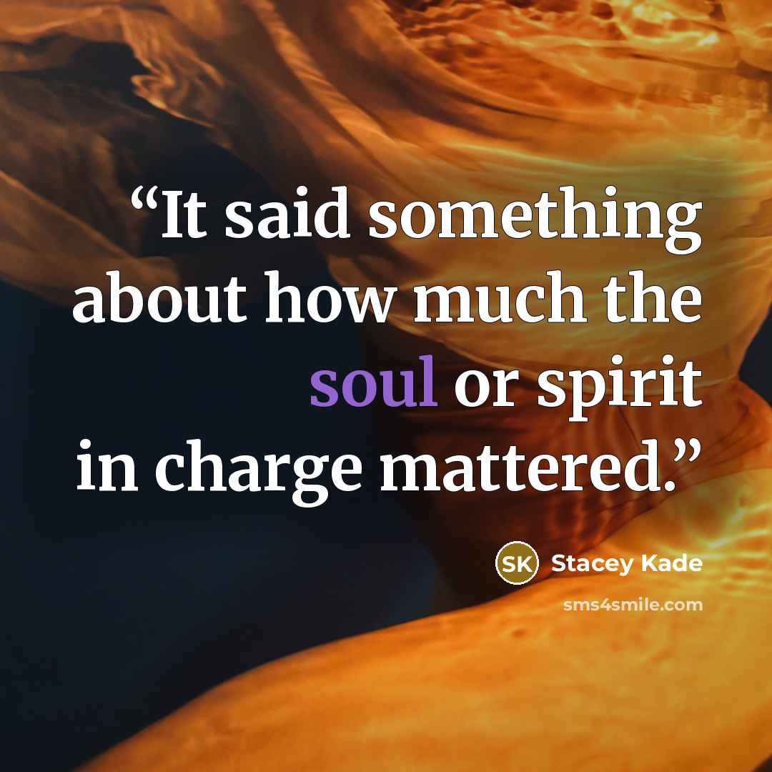“It said something about how much the soul or spirit in charge mattered.” quote by Stacey Kade