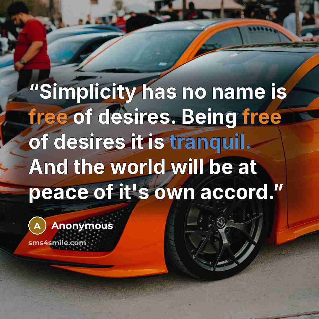 “Simplicity has no name is free of desires. Being free of desires it is tranquil. And the world will be at peace of it's own accord.” quote by Anonymous