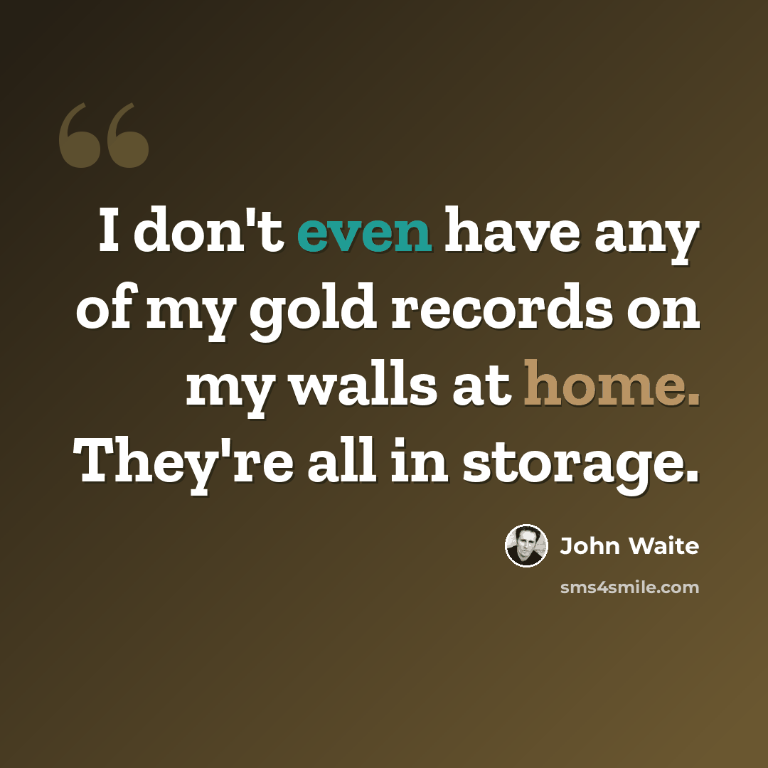 “I don't even have any of my gold records on my walls at home. They're all in storage.” quote by John Waite