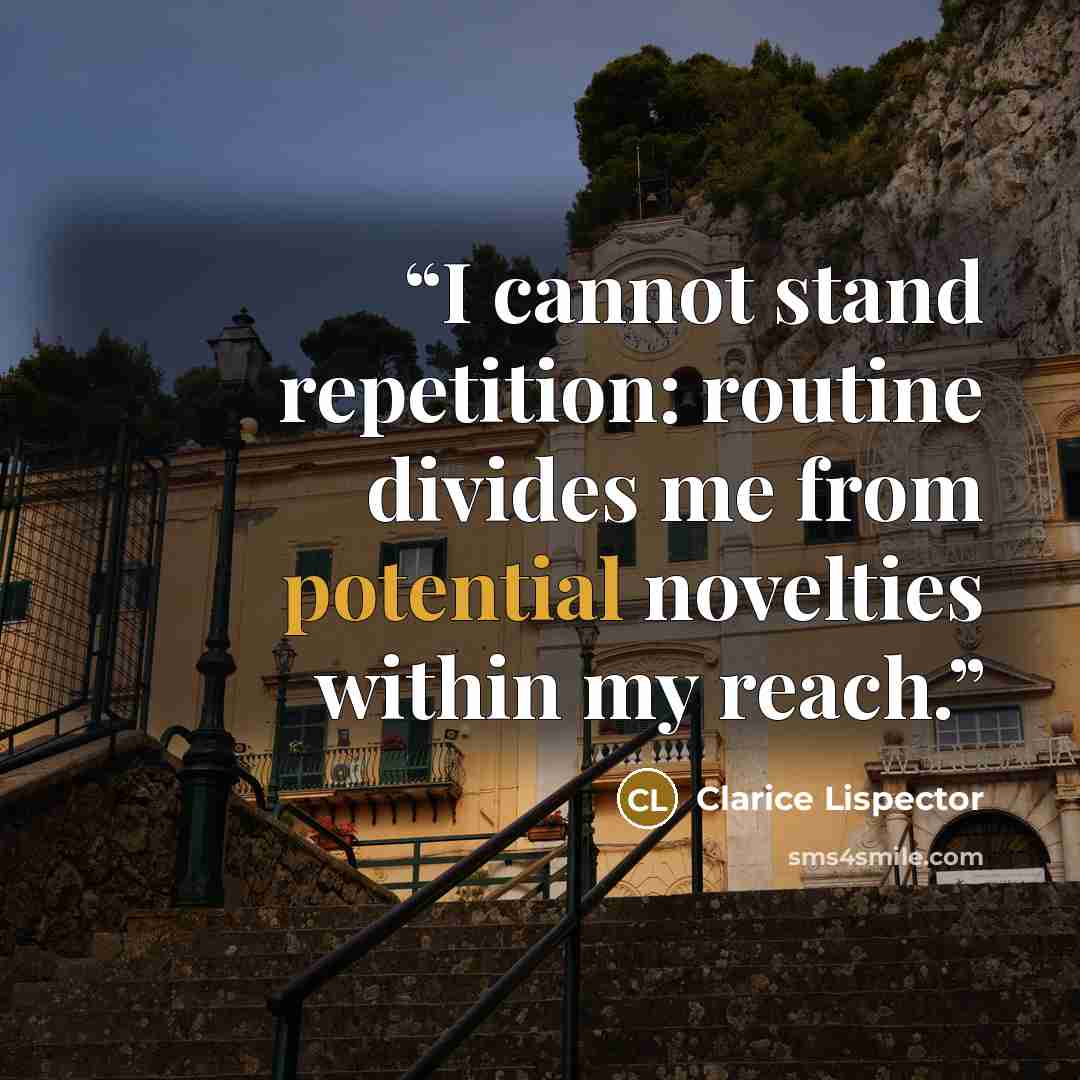 “I cannot stand repetition: routine divides me from potential novelties within my reach.” quote by Clarice Lispector
