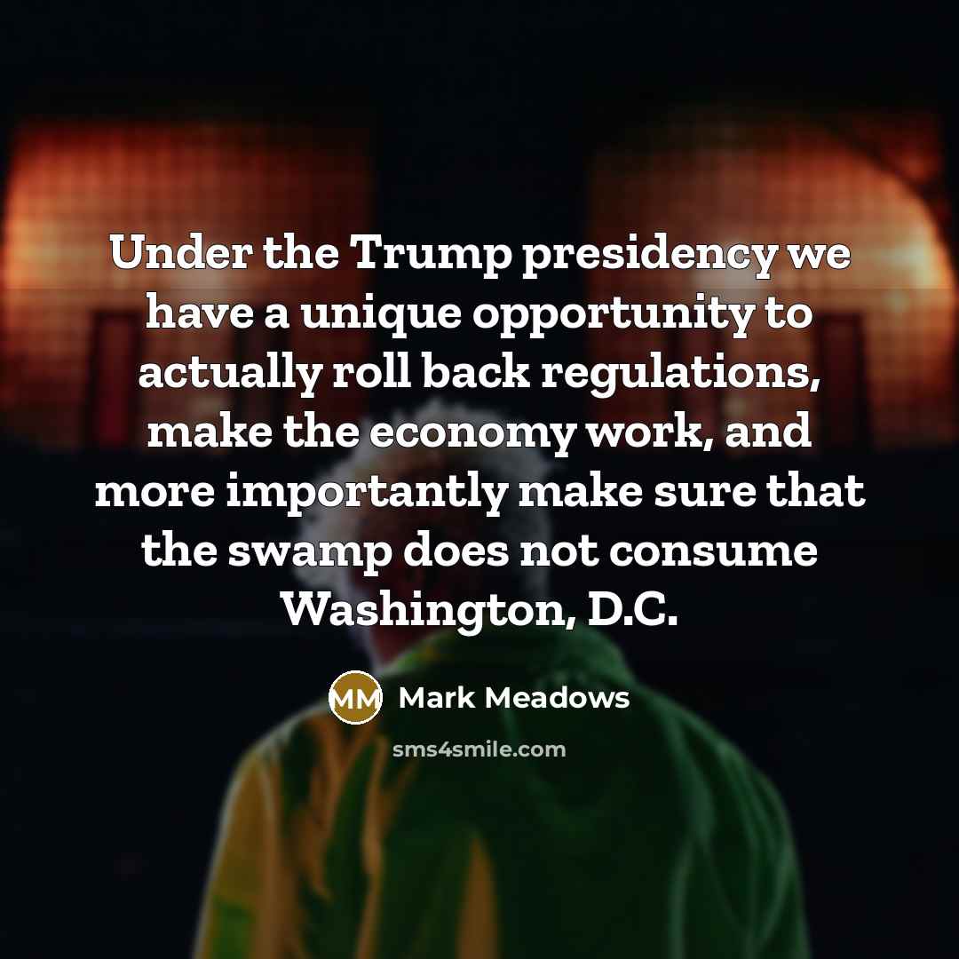 “Under the Trump presidency we have a unique opportunity to actually roll back regulations, make the economy work, and more importantly make sure that the swamp does not consume Washington, D.C.” quote by Mark Meadows