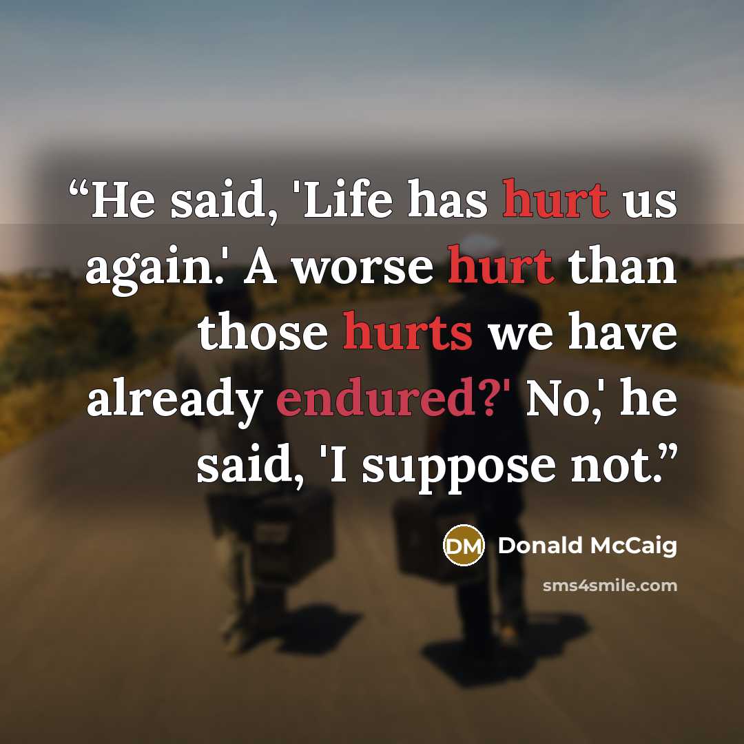 “He said, 'Life has hurt us again.' A worse hurt than those hurts we have already endured?' No,' he said, 'I suppose not.” quote by Donald McCaig