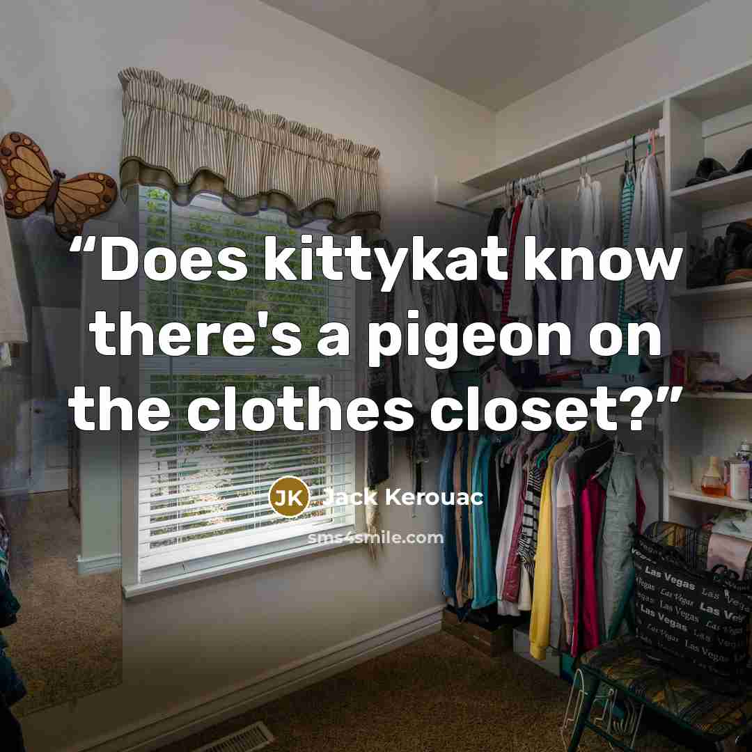 “Does kittykat know there's a pigeon on the clothes closet?” quote by Jack Kerouac
