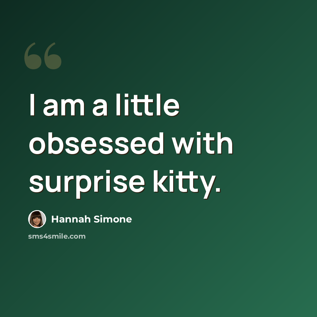“I am a little obsessed with surprise kitty.” quote by Hannah Simone
