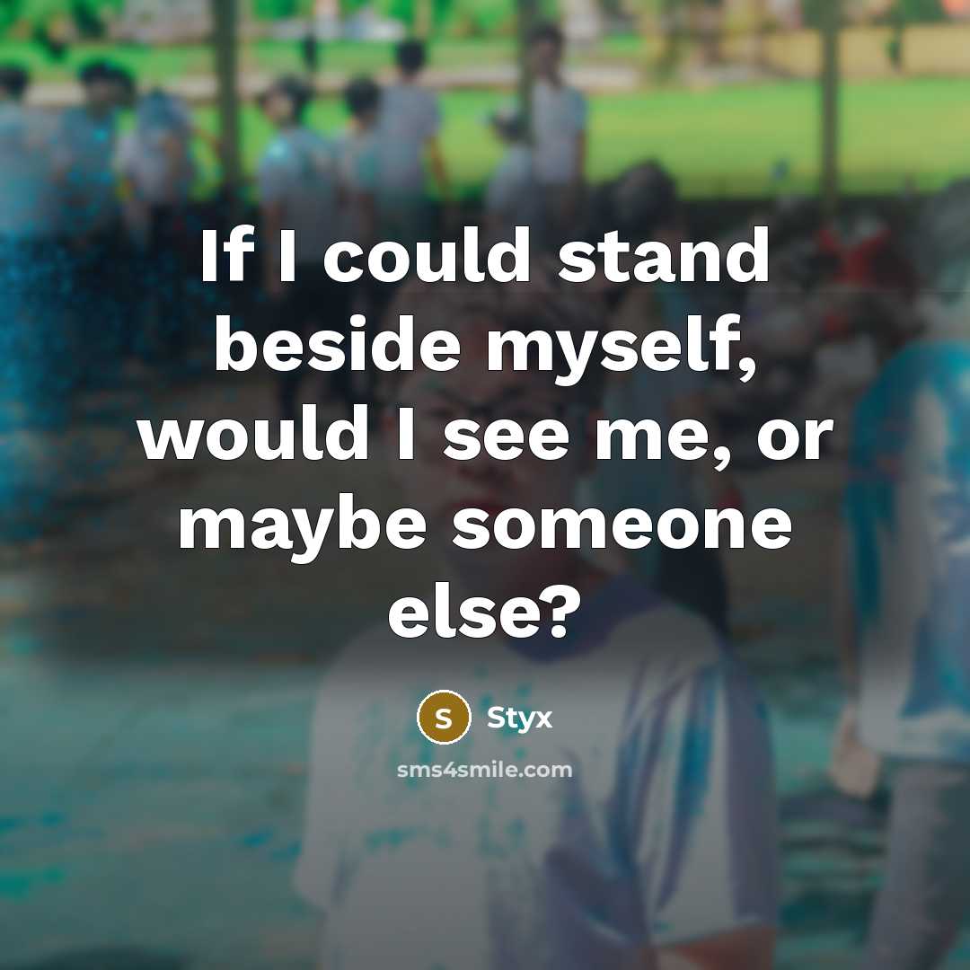 “If I could stand beside myself, would I see me, or maybe someone else?” quote by Styx