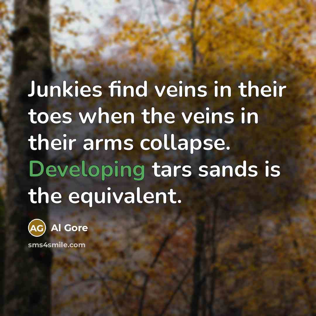 “Junkies find veins in their toes when the veins in their arms collapse. Developing tars sands is the equivalent.” quote by Al Gore