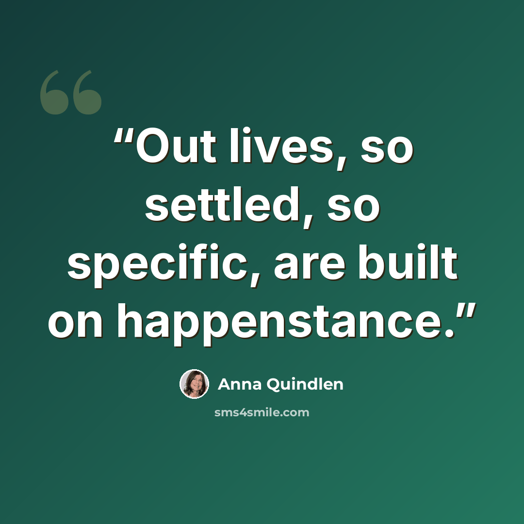 “Out lives, so settled, so specific, are built on happenstance.” quote by Anna Quindlen