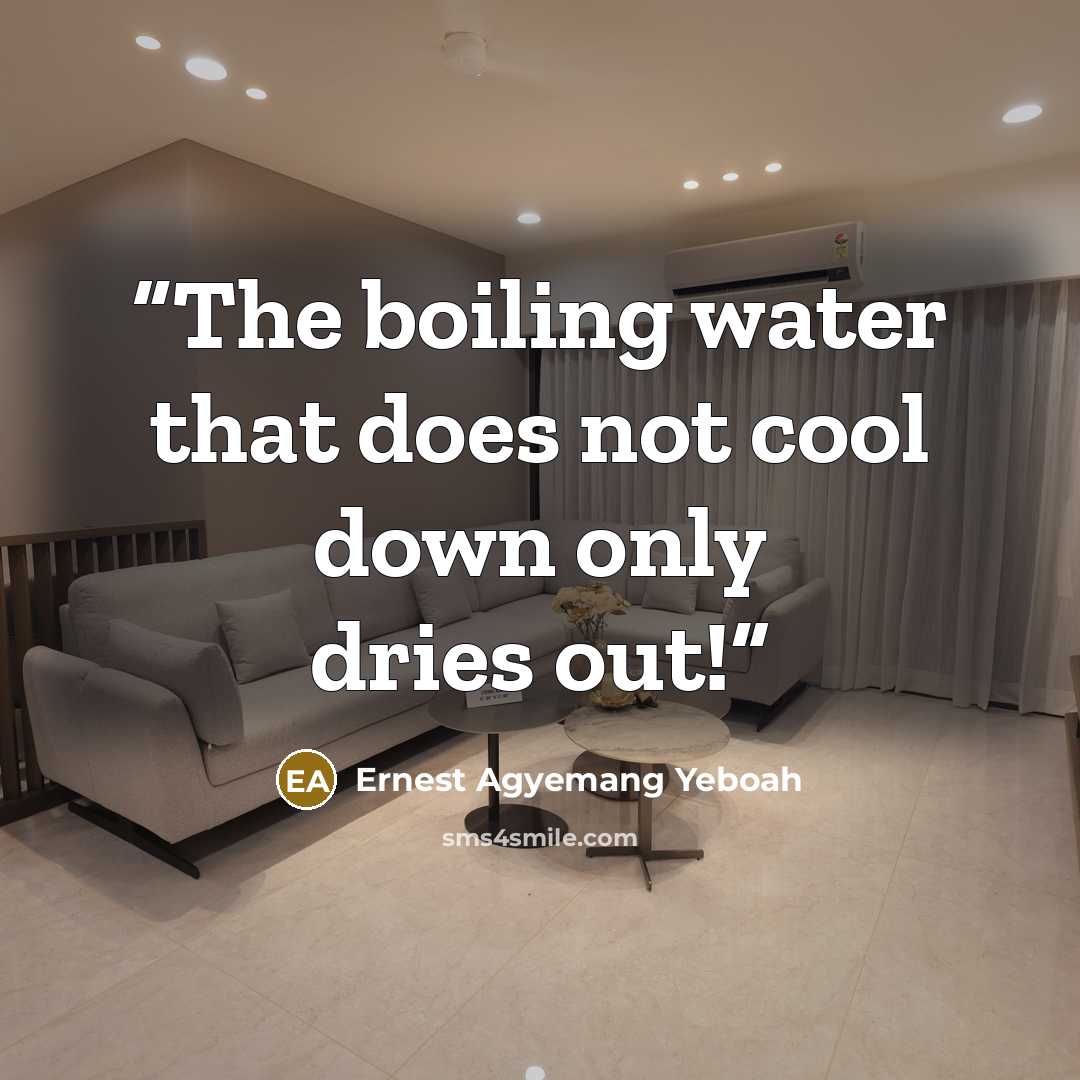 “The boiling water that does not cool down only dries out!” quote by Ernest Agyemang Yeboah