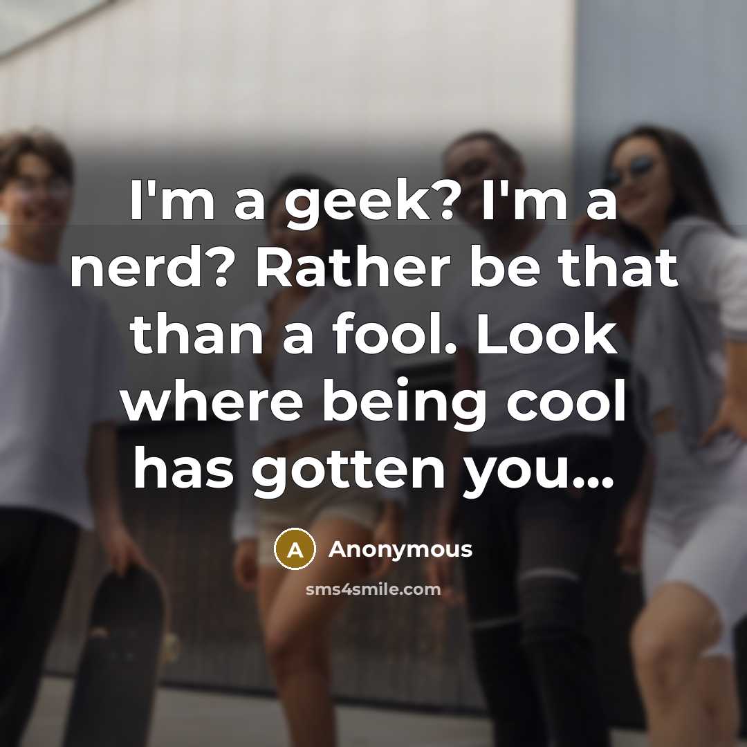 “I'm a geek? I'm a nerd? Rather be that than a fool. Look where being cool has gotten you...” quote by Anonymous