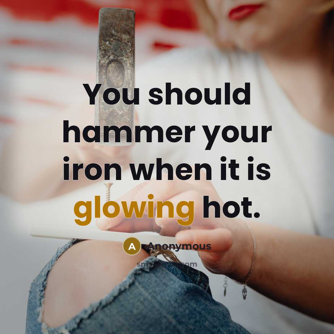 “You should hammer your iron when it is glowing hot.” quote by Anonymous