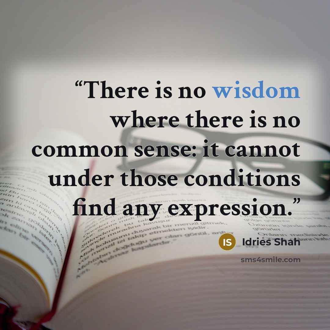 “There is no wisdom where there is no common sense: it cannot under those conditions find any expression.” quote by Idries Shah