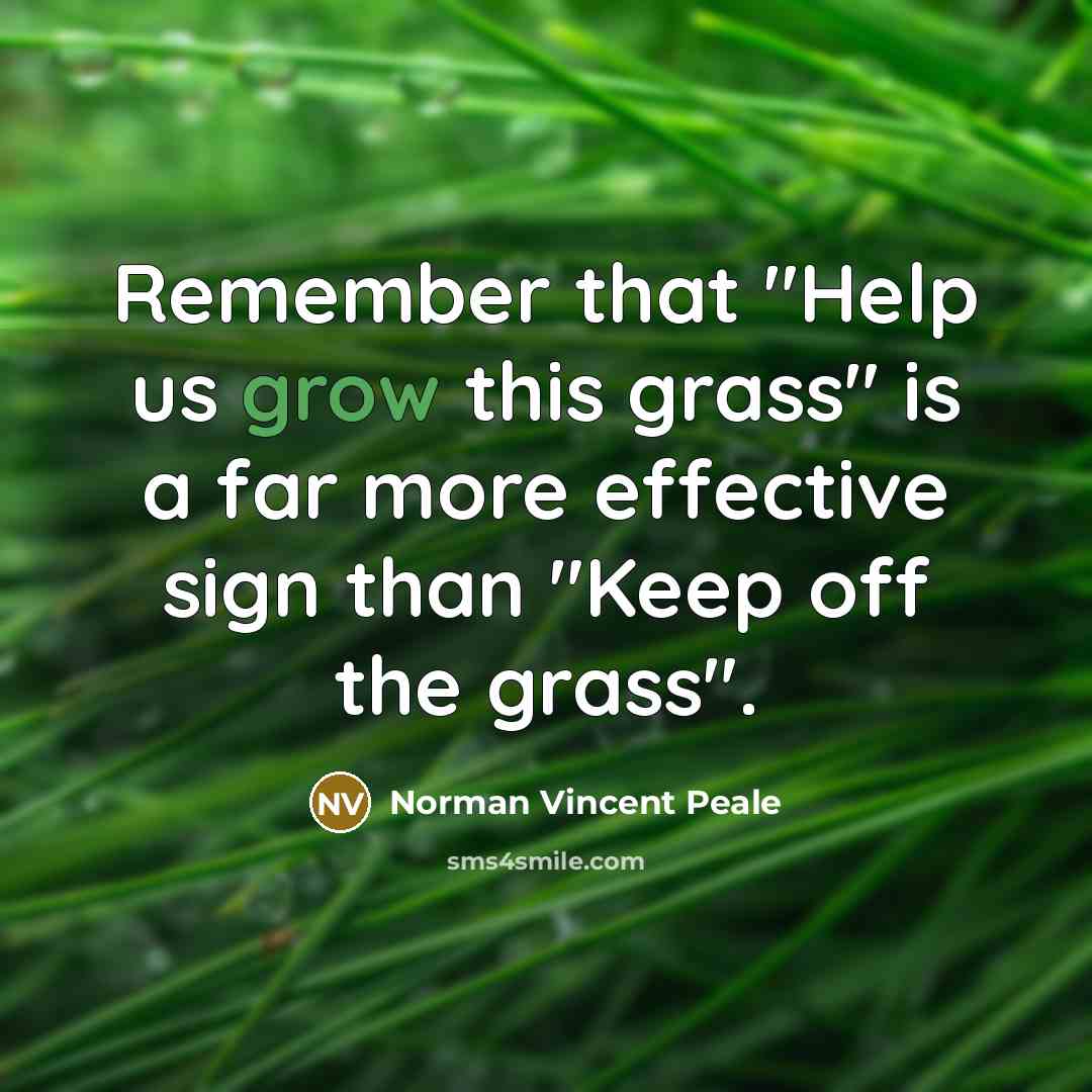 “Remember that "Help us grow this grass" is a far more effective sign than "Keep off the grass".” quote by Norman Vincent Peale