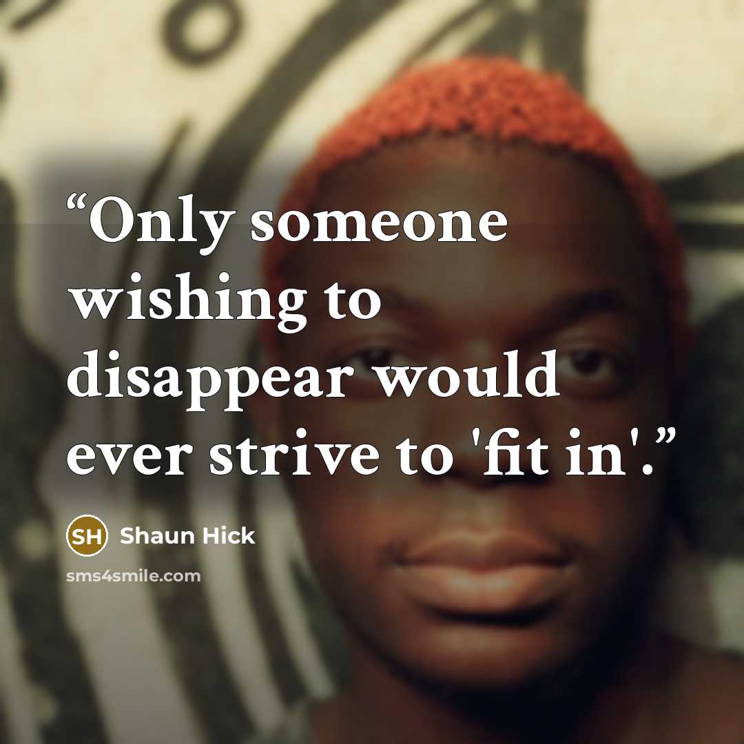 “Only someone wishing to disappear would ever strive to 'fit in'.” quote by Shaun Hick