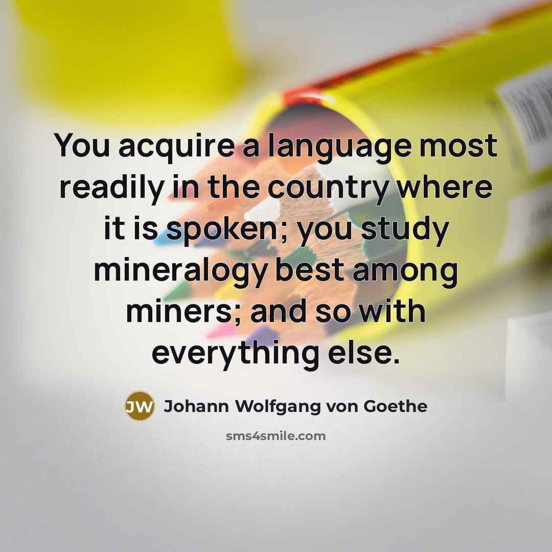 “You acquire a language most readily in the country where it is spoken; you study mineralogy best among miners; and so with everything else.” quote by Johann Wolfgang von Goethe
