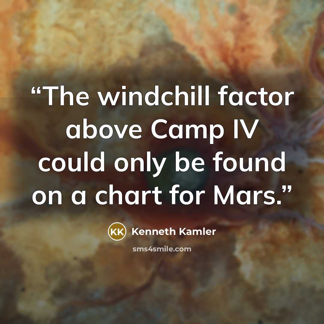 “The windchill factor above Camp IV could only be found on a chart for Mars.” quote by Kenneth Kamler