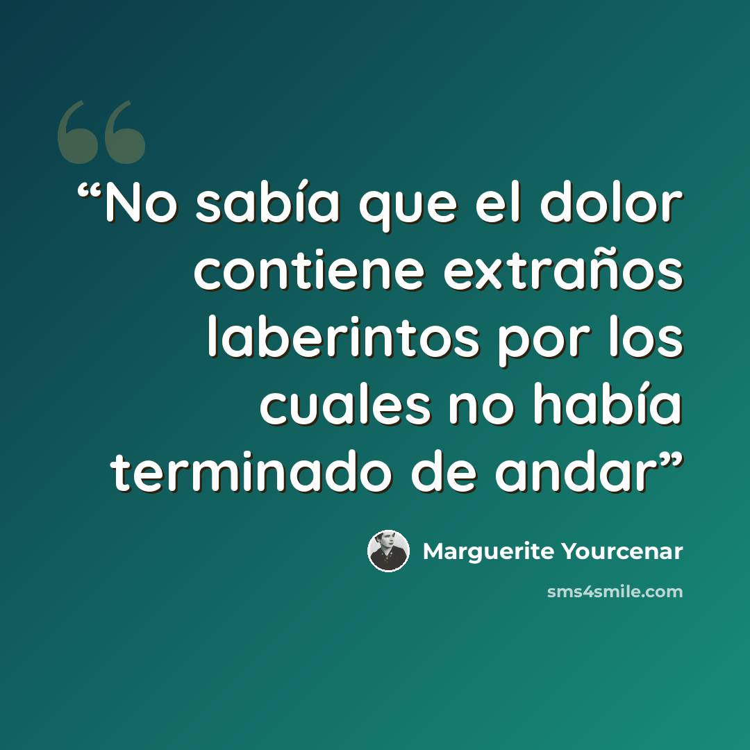 “No sabía que el dolor contiene extraños laberintos por los cuales no había terminado de andar” quote by Marguerite Yourcenar