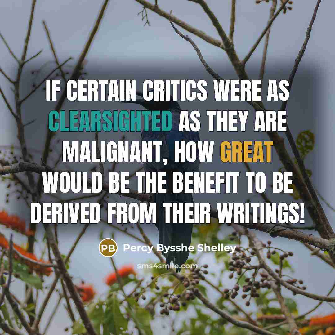 “If certain Critics were as clearsighted as they are malignant, how great would be the benefit to be derived from their writings!” quote by Percy Bysshe Shelley