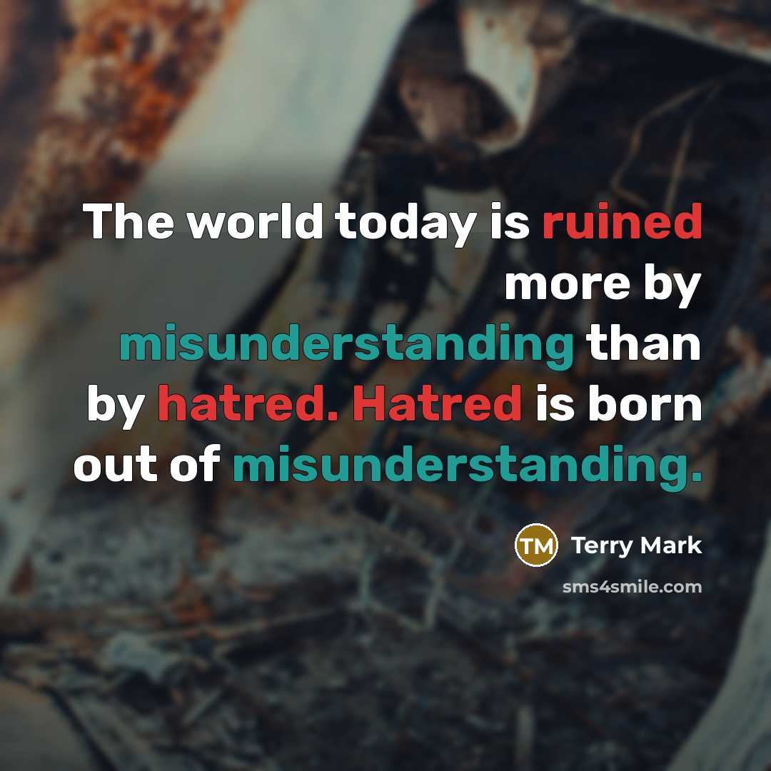 “The world today is ruined more by misunderstanding than by hatred. Hatred is born out of misunderstanding.” quote by Terry Mark