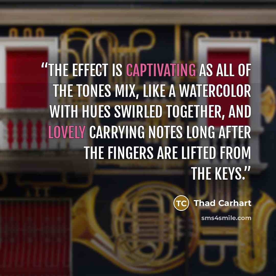 “The effect is captivating as all of the tones mix, like a watercolor with hues swirled together, and lovely carrying notes long after the fingers are lifted from the keys.” quote by Thad Carhart