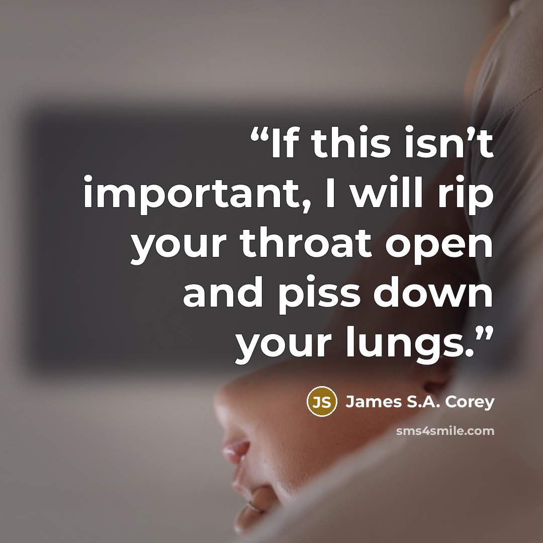 “If this isn’t important, I will rip your throat open and piss down your lungs.” quote by James S.A. Corey