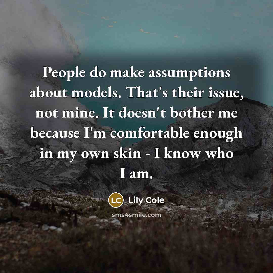 “People do make assumptions about models. That's their issue, not mine. It doesn't bother me because I'm comfortable enough in my own skin - I know who I am.” quote by Lily Cole