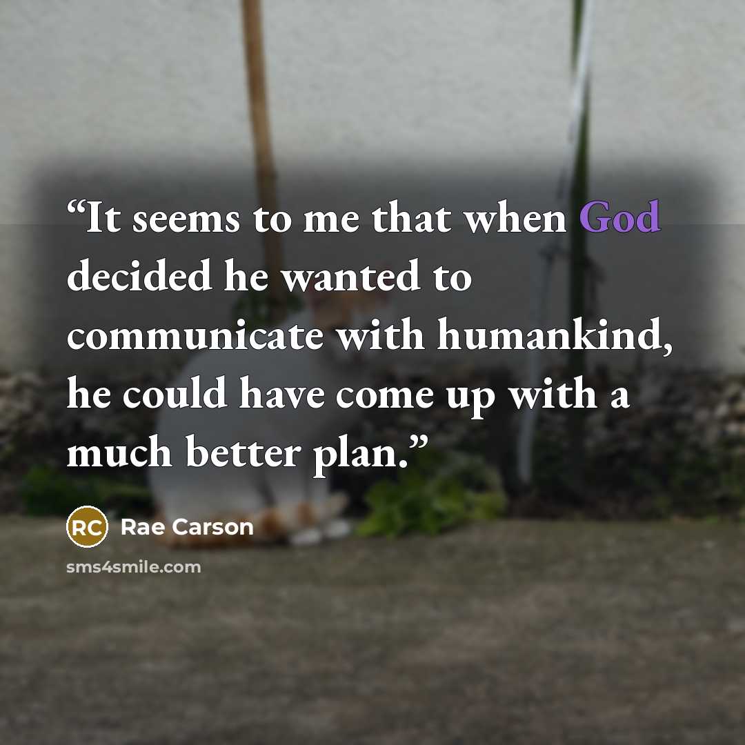 “It seems to me that when God decided he wanted to communicate with humankind, he could have come up with a much better plan.” quote by Rae Carson