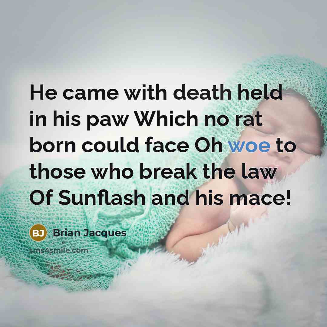 “He came with death held in his paw Which no rat born could face Oh woe to those who break the law Of Sunflash and his mace!” quote by Brian Jacques