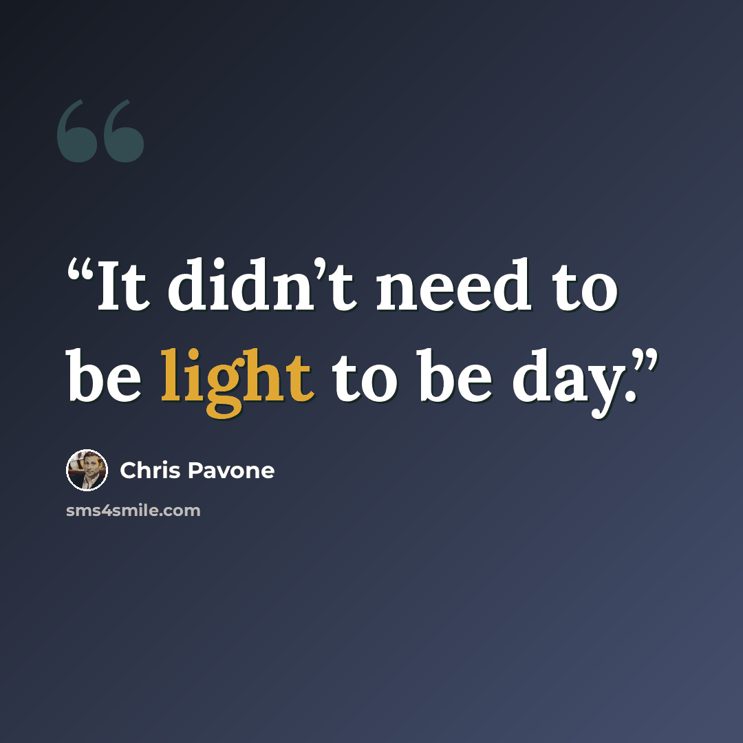 “It didn’t need to be light to be day.” quote by Chris Pavone