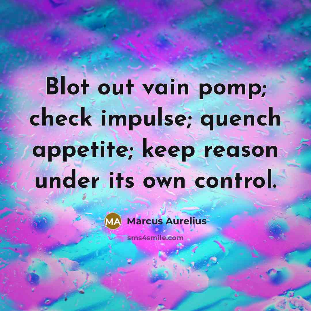 “Blot out vain pomp; check impulse; quench appetite; keep reason under its own control.” quote by Marcus Aurelius