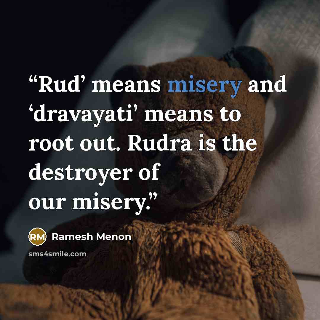 “Rud’ means misery and ‘dravayati’ means to root out. Rudra is the destroyer of our misery.” quote by Ramesh Menon