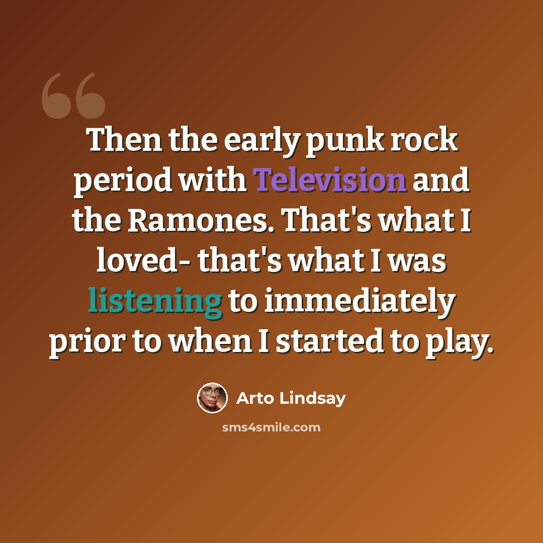 “Then the early punk rock period with Television and the Ramones. That's what I loved- that's what I was listening to immediately prior to when I started to play.” quote by Arto Lindsay