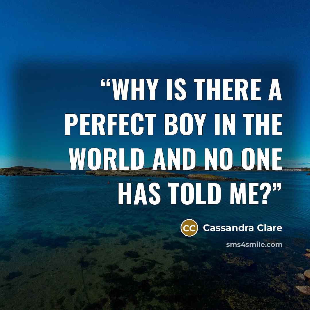“Why is there a perfect boy in the world and no one has told me?” quote by Cassandra Clare