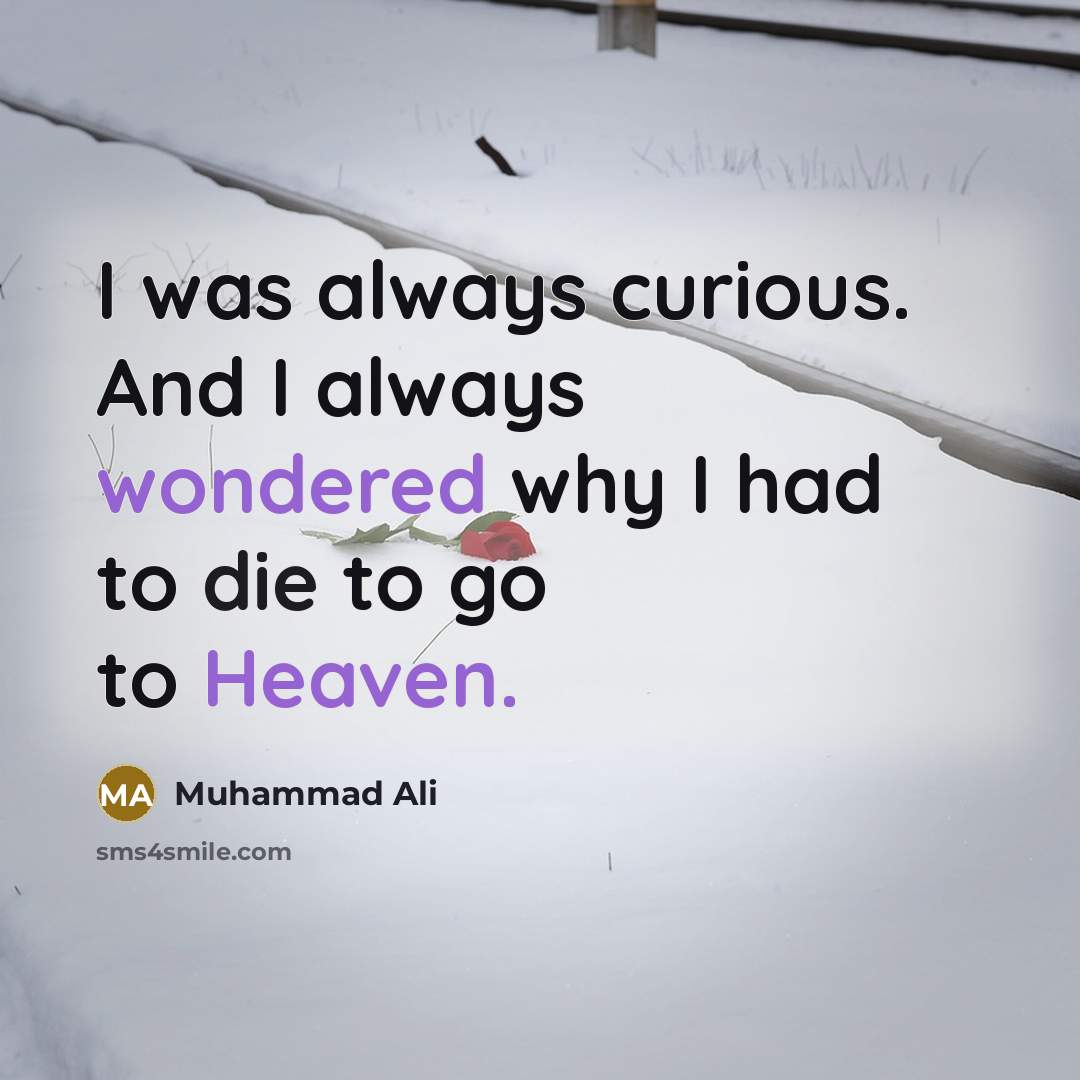 “I was always curious. And I always wondered why I had to die to go to Heaven.” quote by Muhammad Ali